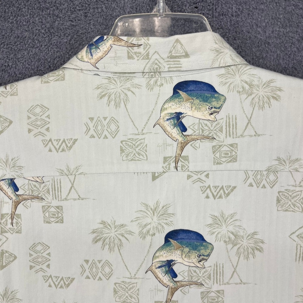 Guy Harvey Button Down Shirt Men 2X Cream Mahi Mahi Fish Tropical Cayman Islands - Picture 10 of 13